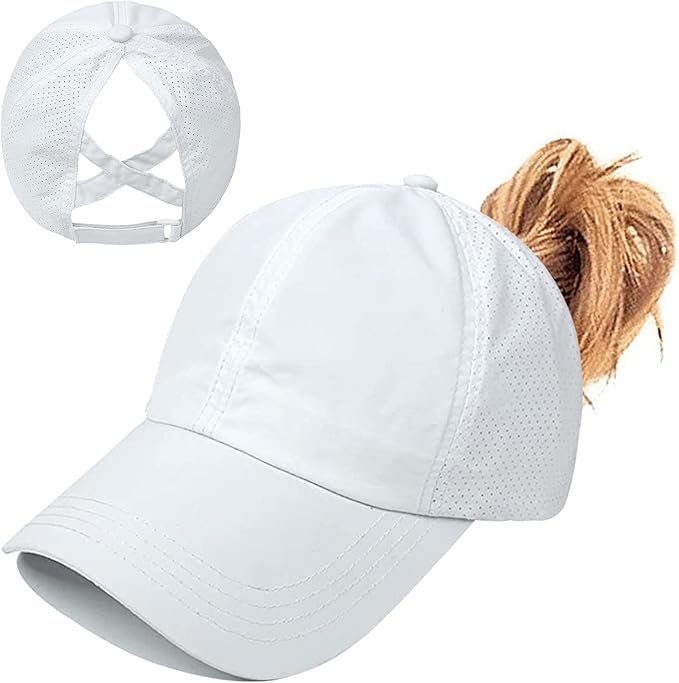 Womens Ponytail Hat Baseball Cap, Adjustable Criss Cross Baseball Cap High Bun Unisex Quick Drying Trucker Hats