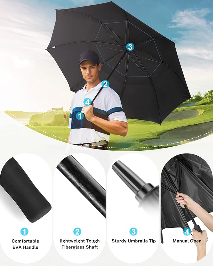 Gonex 54/62/68/72/80 Inch Extra Large Golf Umbrella, Automatic Open Travel Rain Umbrella with Windproof Water Resistant Double Canopy, Oversize Vented Umbrellas for 2-3 Men and UV Protection, Multiple Colors