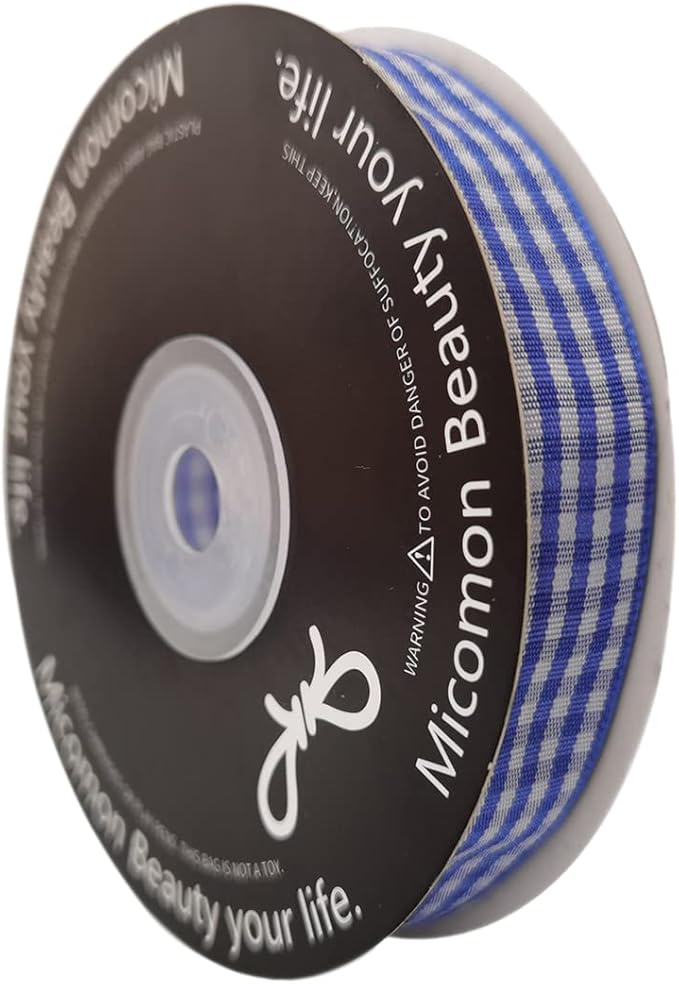 Blue and White Woven Edge Plaid Ribbon 100% Polyester Gingham Ribbon 25 Yards - Image 2