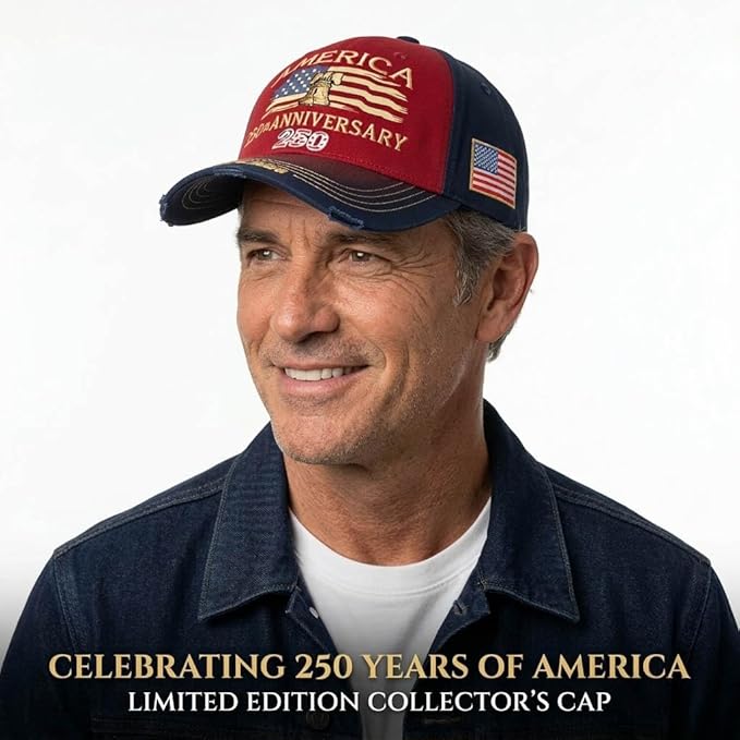USA 250th Anniversary Hat, Adjustable 250th Anniversary Printed Patriotic Baseball Caps, Tribute Retro Washed Hat