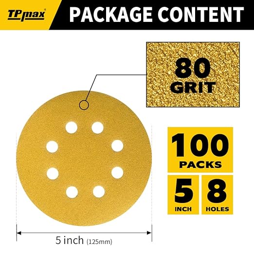 100PCS 5 Inch 80 Grit 125mm 8 Hole Sanding Discs Sandpaper - Image 2