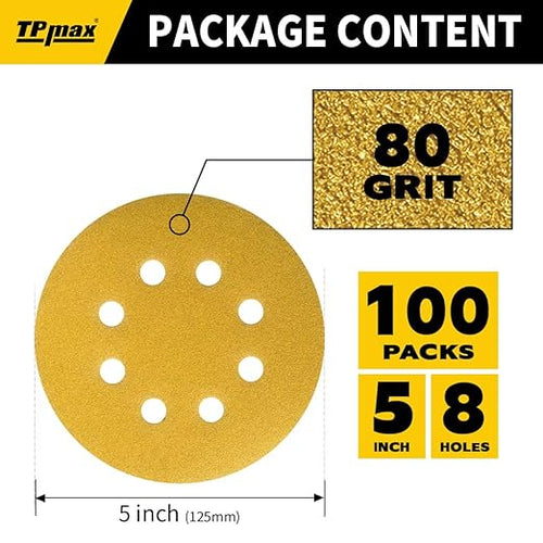 100PCS 5 Inch 80 Grit 125mm 8 Hole Sanding Discs Sandpaper - Image 2