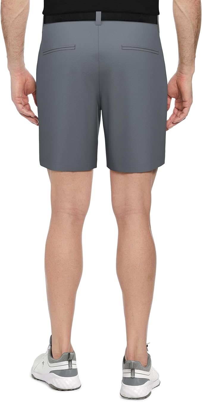 PGA Tour Men's 8" Solid Performance Stretch Pull-on Golf Shorts with Stretch Waistband, Moisture-Wicking, Sun Protection