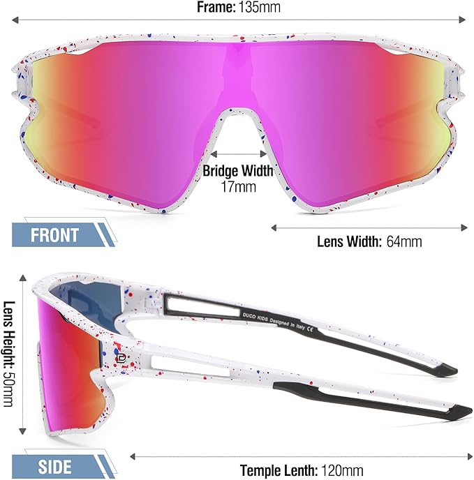 DUCO Kids Sunglasses Youth Baseball Sun Glasses Lightweight TR90 Frame UV400 Sports Cycling Shades for Boys Girls DK268