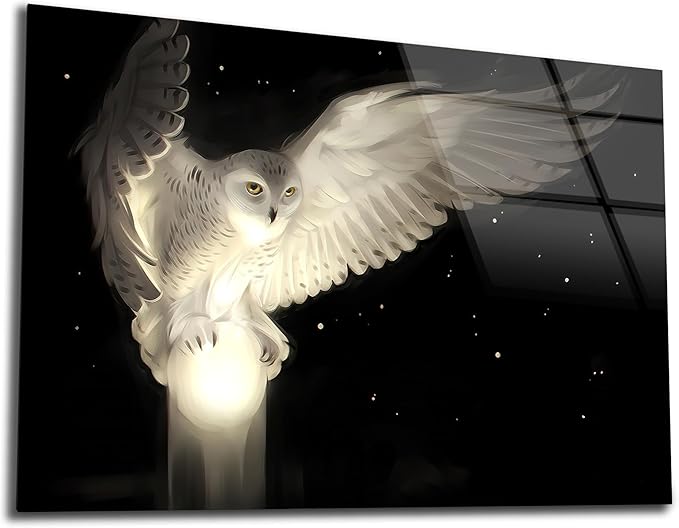 SpiritualHands White Owl Tempered Glass Wall Art Painting by SpiritualHands