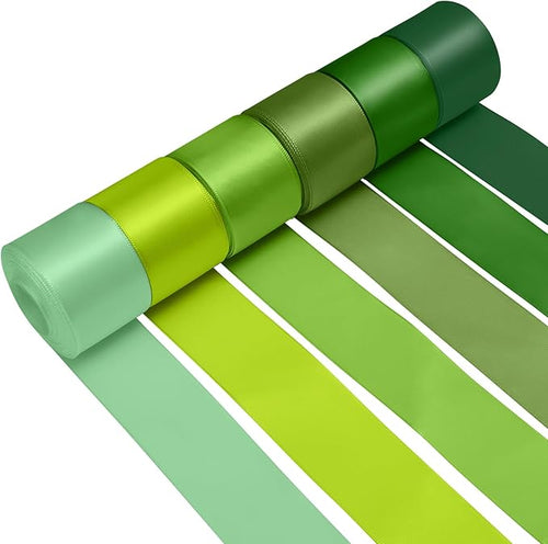 1-1/2 Inch Green Satin Ribbons for Crafts, 6 Rolls Single-Faced Green Assorted by Jacriah