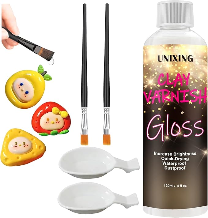 120ml Clear Varnish for Air Dry Clay, Gloss Finish Clear Glaze for Pottery by Unixing