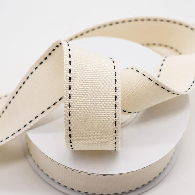 CT CRAFT LLC Ivory Cotton Black Stitched Ribbon 7/8" x 10 Yards - Image 4