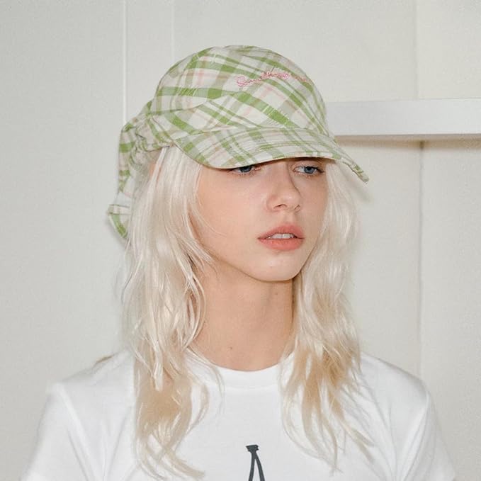Women’s Plaid Bandana Baseball Cap – Y2K Adjustable Checkered Hat, Casual Streetwear Summer Fashion Visor Scarves
