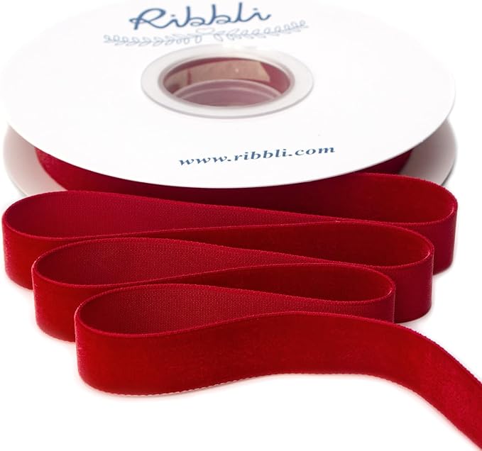 Ribbli Polyester Dark Red Velvet Ribbon, 5/8 Inches Continuous10-Yard Spool by Ribbli
