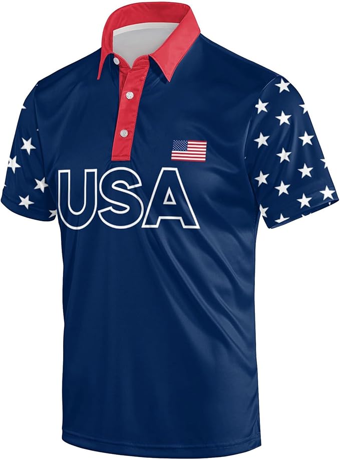 Golf Polo Shirts for Men Funny Print Short Sleeve Golf Shirts Performance Golf Polos