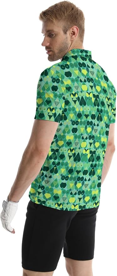 HUURAY Funny Golf Polos for Men Funny Print Short Sleeve Shirts Quick Dry Polo Shirts Hawaiian Shirt Performance Golf Outfits