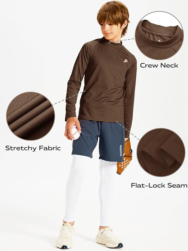 DEVOROPA Youth Boys Compression Thermal Shirt Long Sleeve Kids Fleece Baselayer Soccer Baseball Undershirt Slim/Regular/Husky