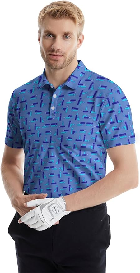 HUURAY Funny Golf Polos for Men Funny Print Short Sleeve Shirts Quick Dry Polo Shirts Hawaiian Shirt Performance Golf Outfits