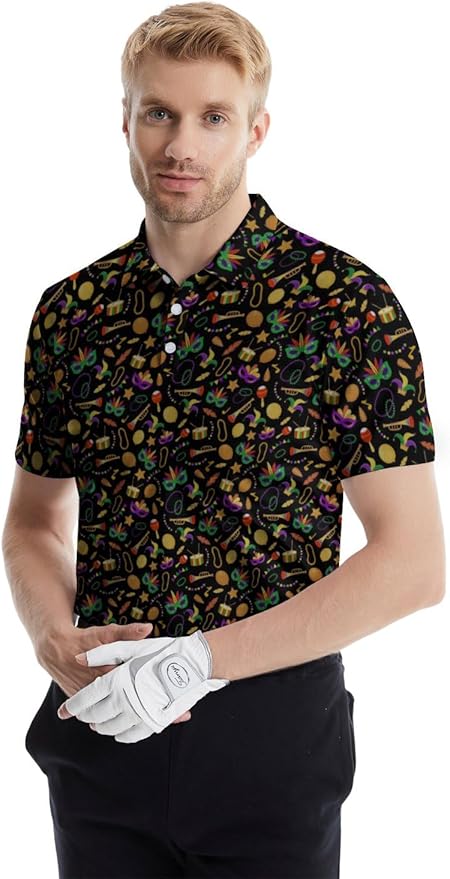 HUURAY Funny Golf Polos for Men Funny Print Short Sleeve Shirts Quick Dry Polo Shirts Hawaiian Shirt Performance Golf Outfits