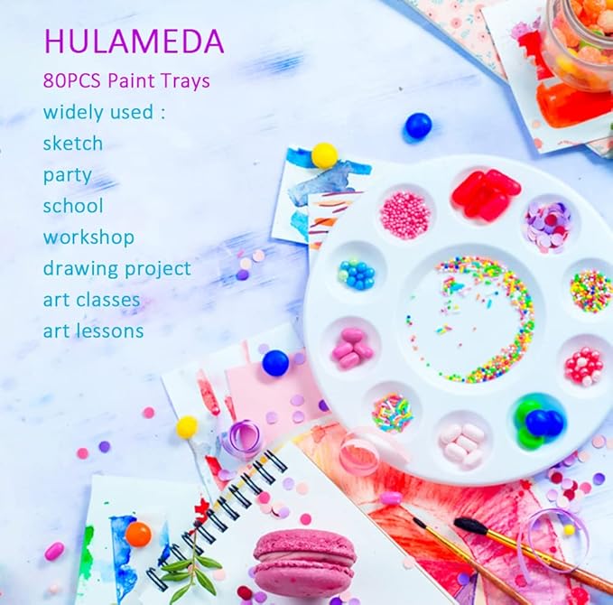 Hulameda 80pcs Paint Tray Palettes, Plastic Round Pallets - Image 5
