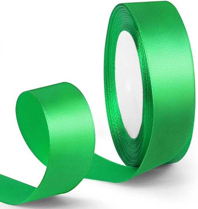 1 Inch 25 Yards Satin Ribbon Green, Solid Color Fabric Ribbon by HimBen