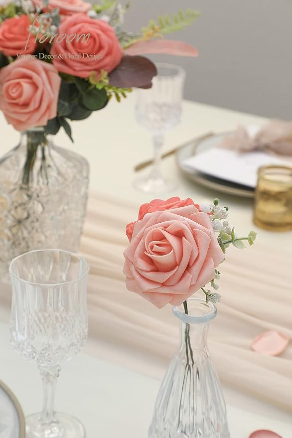 Floroom Artificial Flowers 25pcs Real Looking Mixed Living Coral Foam Fake Roses - Image 3