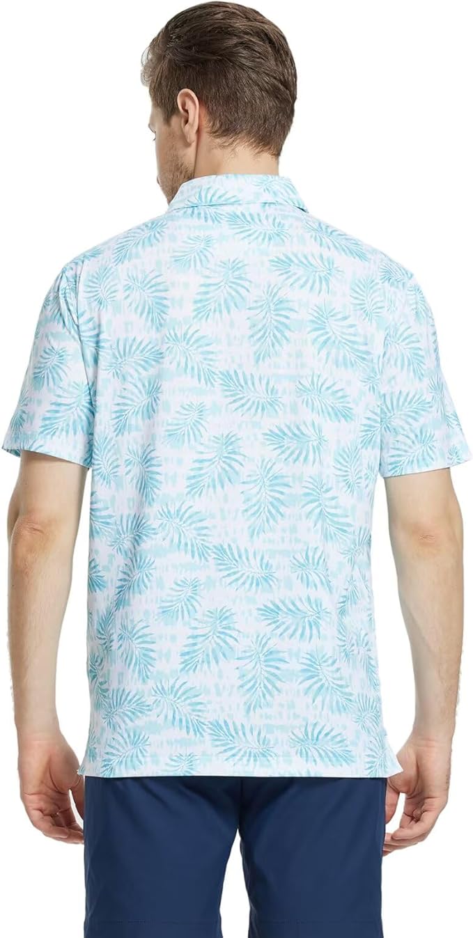 M MAELREG Mens Golf Shirt Short Sleeve Dry Fit Print Moisture Wicking Performance Patterns Collared Polo Shirt