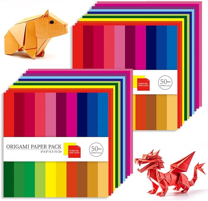 Origami Paper Kit 100 Sheets 70GSM 6 Inch Square Double Sided Color 50 Vivid by Bestartsuppliesforyou