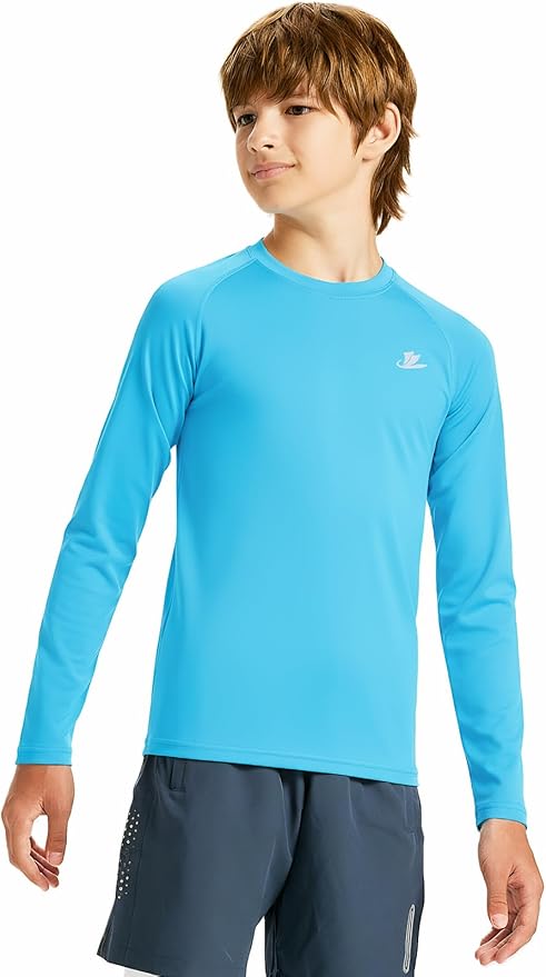 DEVOROPA Youth Boys Compression Shirt Long/Short Sleeve Football Baseball Undershirt Quick Dry Kids Sports Baselayer Crewneck