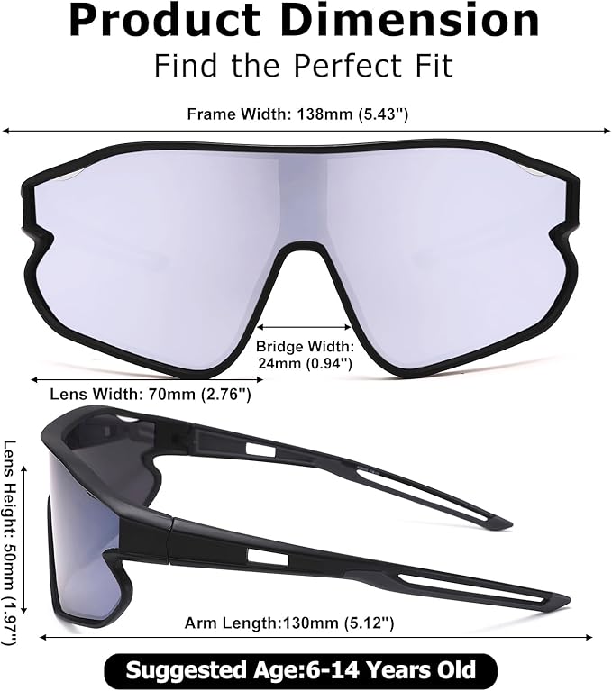 Kids Baseball Sunglasses - Youth Baseball Sunglasses for Boys Girls - Sports Softball Shades Age 6-14