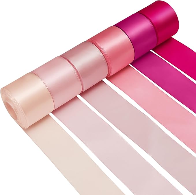 1-1/2 Inch Pink Satin Ribbons for Crafts, 6 Rolls Single-Faced Pink Assorted by Jacriah