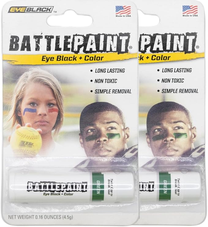EyeBlack BattlePaint – Bright Colored Under Eye Black Grease for Pro Athletes and Super Fans – Baseball, Softball, Football – 2 Sticks