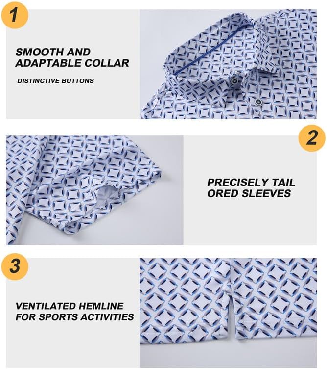 Damipow Premium Golf Shirts for Men Dry Fit Performance Polo Short Sleeve Collared Shirt