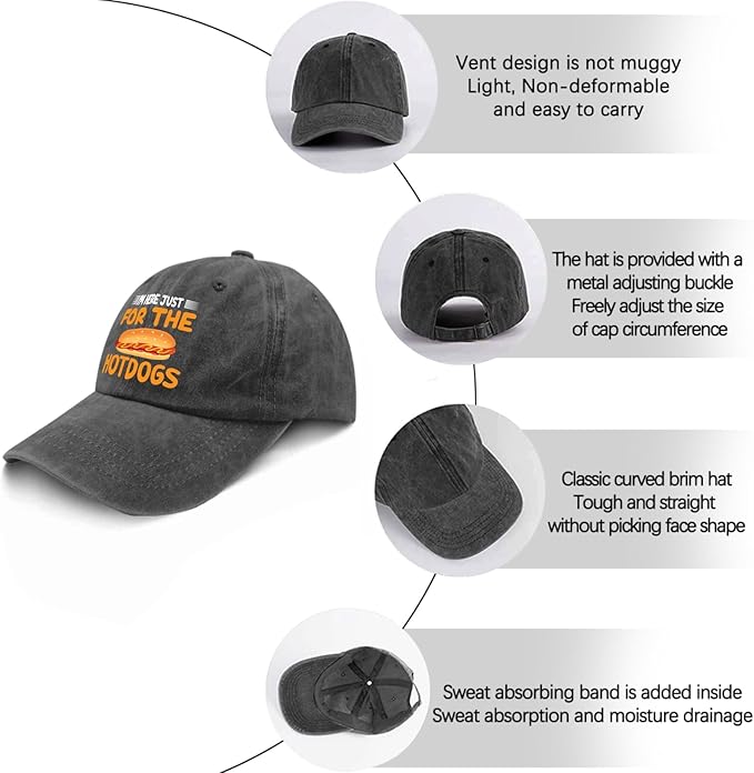 I'm JUST HERE for The Hotdogs Hats for Men Baseball Caps Trendy Washed Workout Hats Light Weight