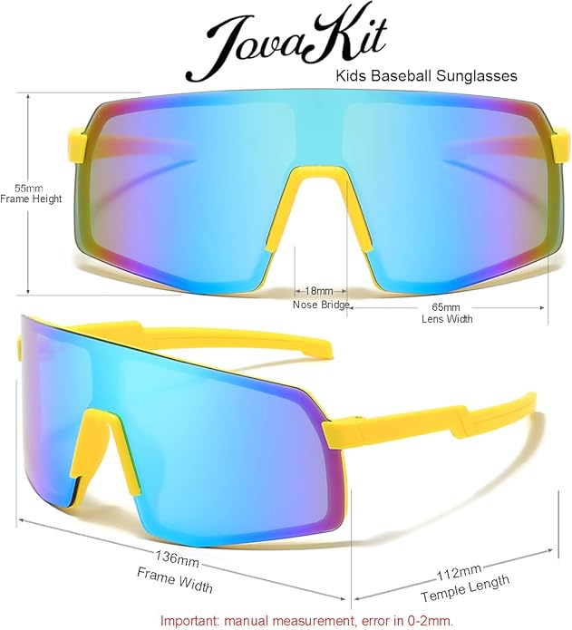 JOVAKIT Kids Baseball Sunglasses for Boys Girls Age 3-13, Youth Baseball Sun Glasses UV400 Sports Cycling Shades