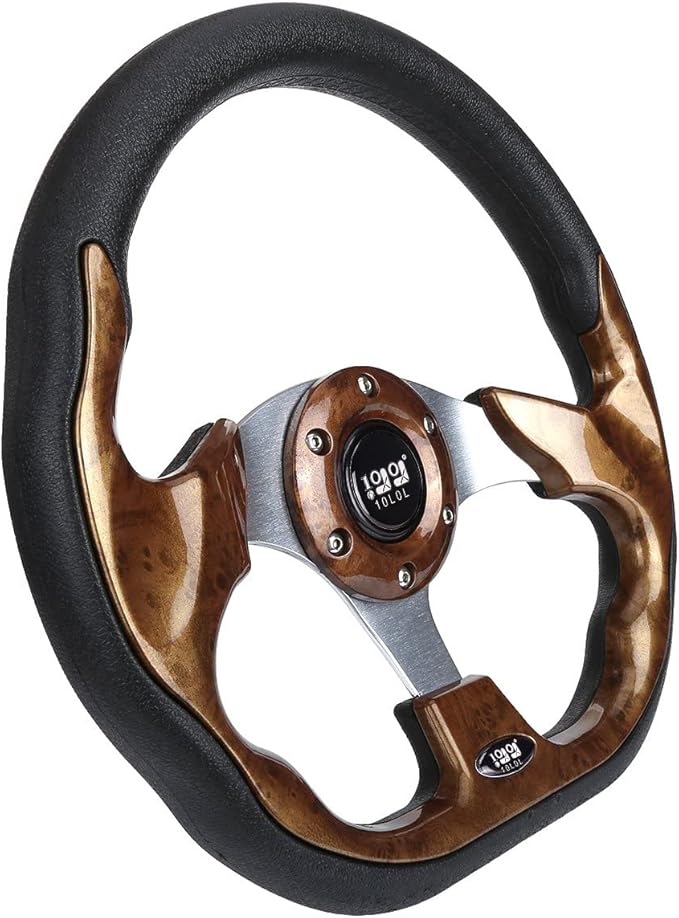 10L0L Golf Cart Steering Wheel, Universal Design Fit for Yamaha, EZGO RXV & TXT, Club Car DS, Club Car Precedent Tempo, Most Golf Cart(Sandal Wood Brown)