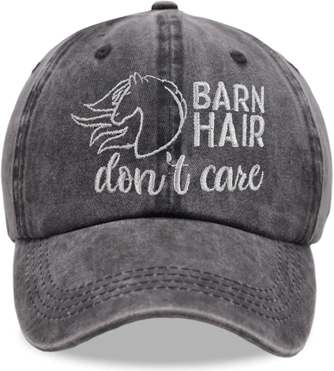 Barn Hair Don't Care Hat, Embroidered Adjustable Wash Cotton Baseball Cap, Horse Lovers Gifts for Women Men