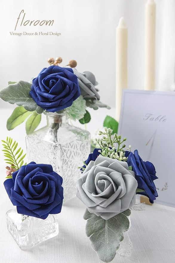 Floroom Artificial Flowers 25pcs Real Looking Royal Blue Foam Fake Roses - Image 4