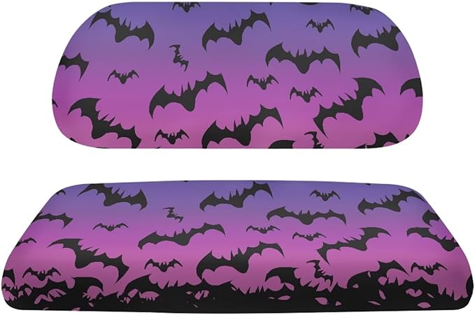 Yewatlles Purple Retro Halloween Bats Golf Cart Seat Cover Set Fashion Printed for Club Car Small Breathable Bench Seat Covers, Washable Polyester Cloth Without Logo