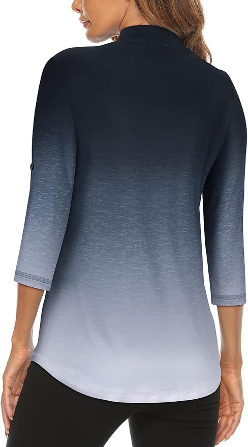 Koscacy Women's 3/4 Roll Sleeve Golf Tennis Polo Shirts UPF50+ Half Zip Dry Fit Workout Tops Athletic Shirt