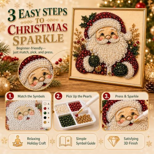3 PCS Christmas Santa Claus Pearl Diamond Painting Art Kits,3D DIY Beads
