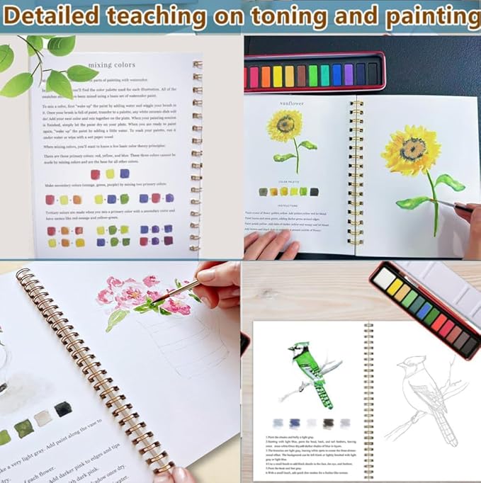 Watercolor Workbooks, Beginner Watercolor Painting Kit – 12 Colors Paint Set - Image 3