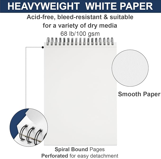 9" x 12" Sketch Book, Hardcover Sketchbook, Top Spiral Bound Sketch Pad - Image 4