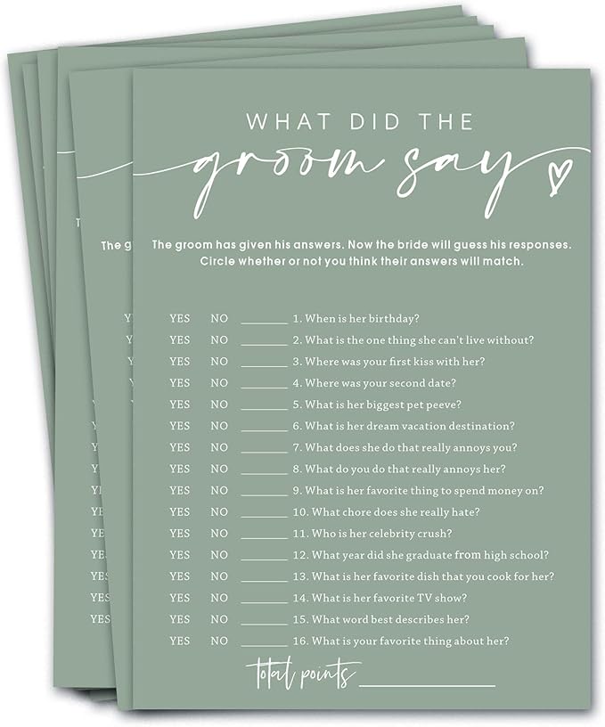 Bridal Shower Games Cards & What Did the Groom Say by Wybgno