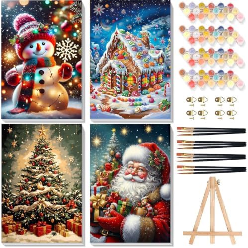 Christmas Paint by Numbers for Adults with Framed Canvas - Wooden Easel