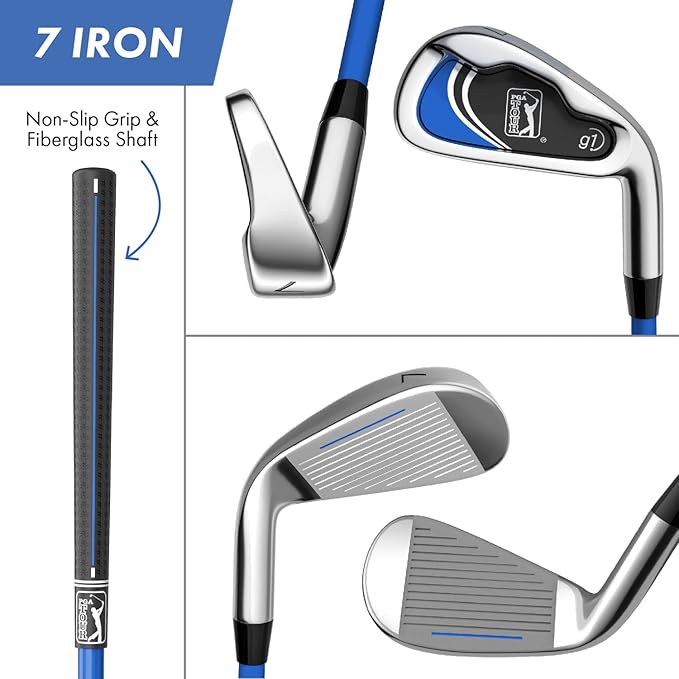 PGA Tour Youth Golf Club Set for Ages 5-15+ (3’5”-5’10”), Right and Left-Handed Kids Golf Sets – Beginner Junior Golf Clubs with Lightweight Stand Bag, Mallet Putter, Hybrid, Driver