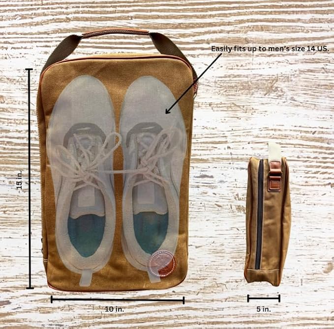 Lumberjack Plaid Golf Shoe Bag - Canvas and Leather, Large Travel Organizer for Men and Women, Breathable Sneaker Carrier