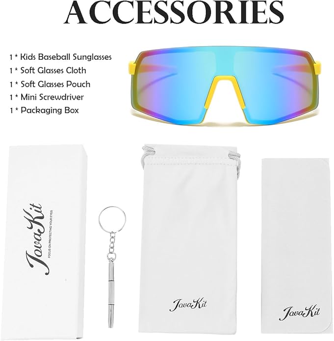 JOVAKIT Kids Baseball Sunglasses for Boys Girls Age 3-13, Youth Baseball Sun Glasses UV400 Sports Cycling Shades