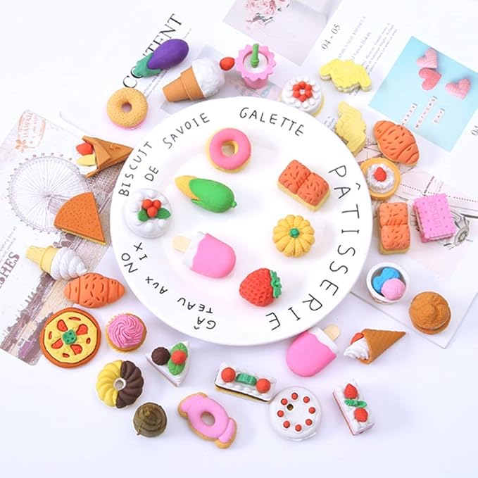 72 Pcs Assorted Food Pencil Erasers Toy Set, Cake Dessert Fruit Puzzle Erasers - Image 2