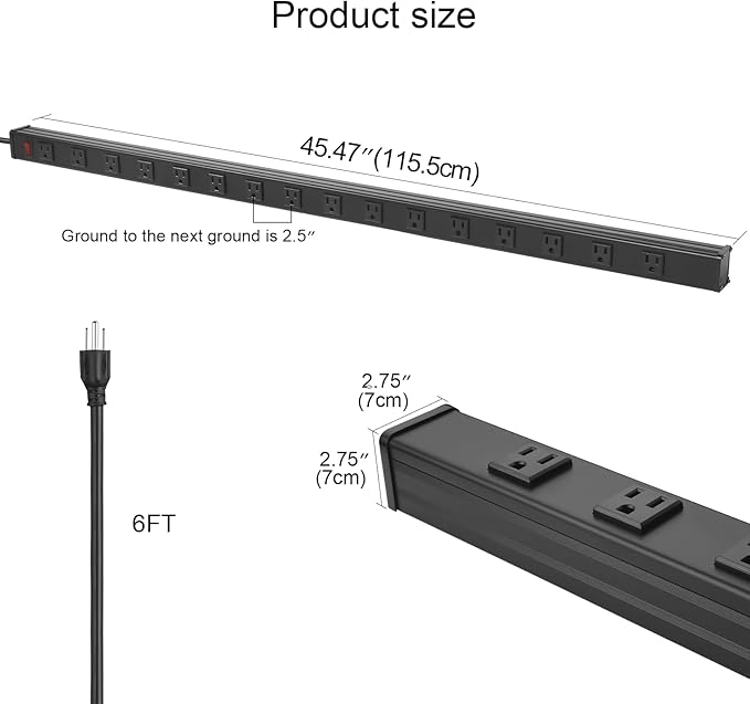 CCCEI Long Heavy Duty Power Strip, 16 Outlet Large Metal Power Strip, Garage - Image 2