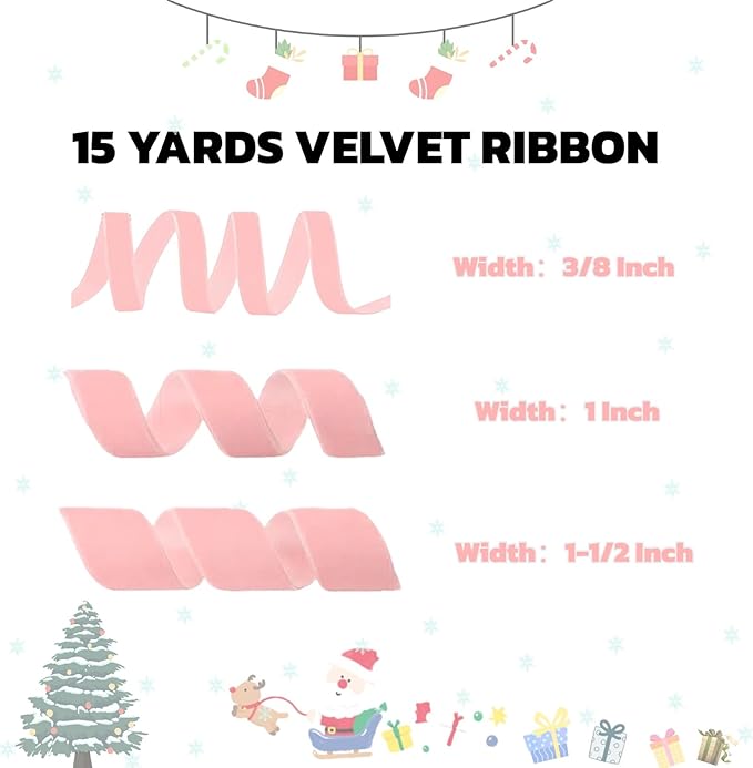 15 Yards Velvet Ribbon 1 Inch Single Face Pink Velvet Ribbon Spool Prefect - Image 2