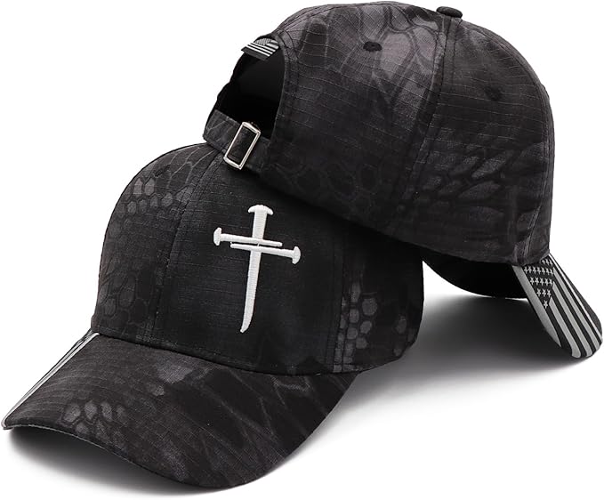 Jesus 3 Nail Cross Adjustable Baseball Cap with American Flag Hats for Men and Women Christian Gifts