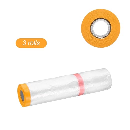 HARFINGTON 3 Rolls Pre-Taped Masking Film 157.5" x65.6ft Double Adhesive Tape - Image 3