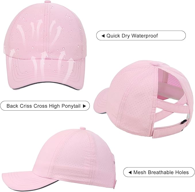 Girls Criss Cross Ponytail Hat Mesh Baseball Cap Kids Quick Dry Ponycap Hats Outdoor Summer Sports Hat Age 7-12